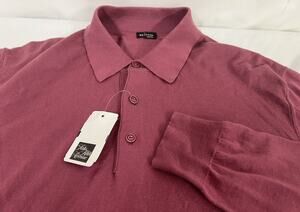 NWT Kiton Light Burgundy Cotton Long-Sleeve Polo Sweater Size 50EU/M $1595.00